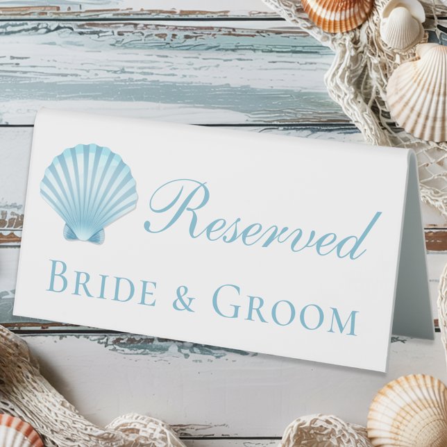 Shell Blue Nautical Beach Elegant Wedding Reserved Table Tent (Creator Uploaded)