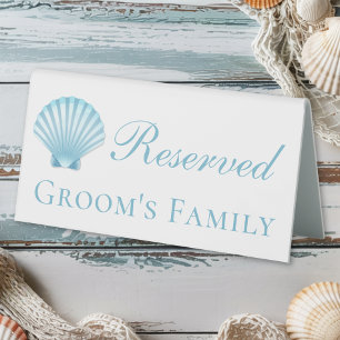 Shell Blue Nautical Beach Wedding Reserved Table Tent