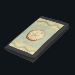 Shell Collector Tri-fold Wallet<br><div class="desc">Megan Meagher is known for her simple art pieces. This image captures the simplicity of the seashore's treasures,  of a simple seashell in a nautical bordered frame. Meagher encompasses a teal background in her image to contrast these treasures. Get this fine art print today on your Zazzle product today.</div>