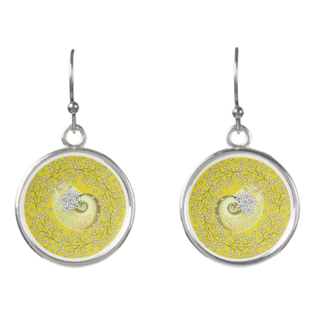 Shell & Daisy Drop Earrings Yellow (Front)