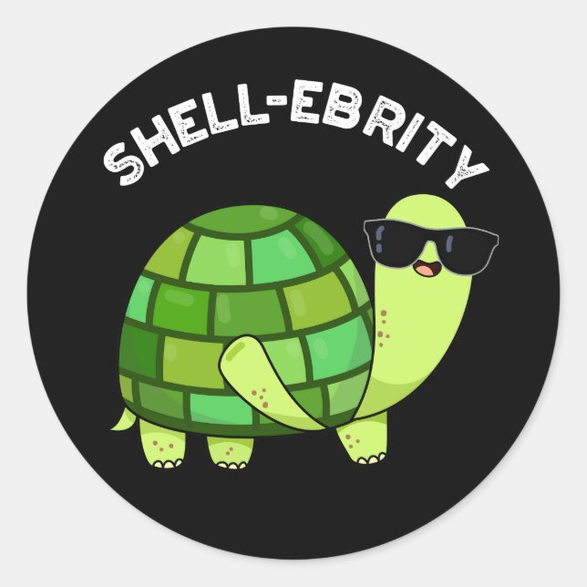 Shell-ebrity Funny Celebrity Tortoise Pun Dark BG Classic Round Sticker (Front)