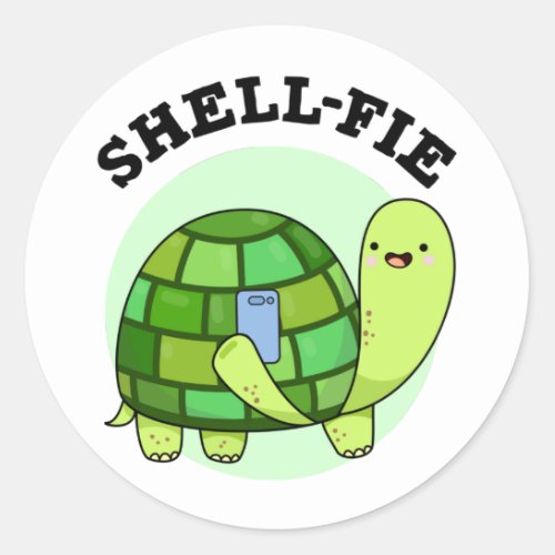 Shell_fie Funny Tortoise Selfie Pun  Classic Round Sticker