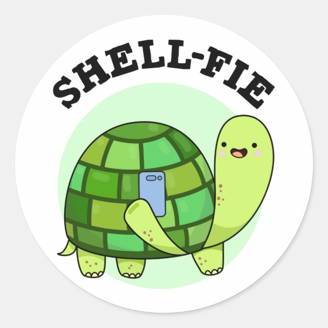 Shell-fie Funny Tortoise Selfie Pun  Classic Round Sticker (Front)