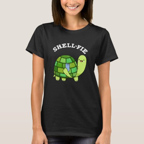 Shell_fie Funny Tortoise Selfie Pun Dark BG T_Shirt