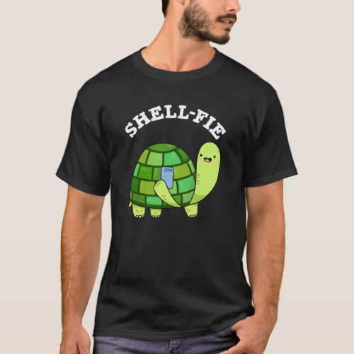 Shell_fie Funny Tortoise Selfie Pun Dark BG T_Shirt