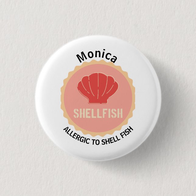 Shell Fish Allergy Alert Editable Name Button (Front)
