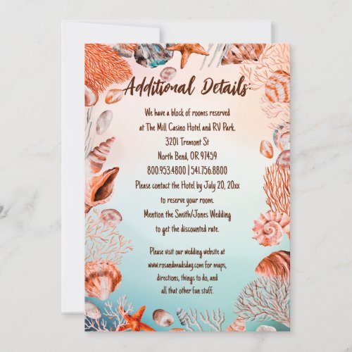 Shell Frame Casual Beach Wedding Details Invitation