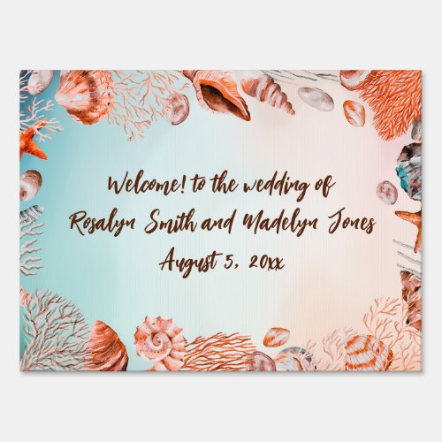 Shell Frame Casual Beach Wedding Welcome Sign