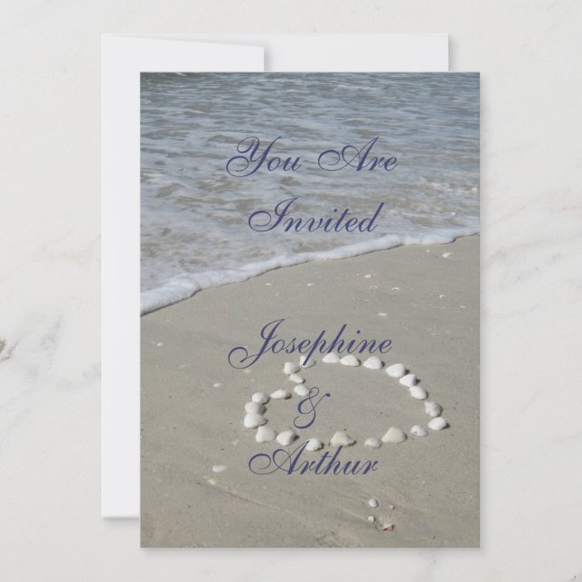 Shell Heart on the Sandy Beach Invitation (Front)