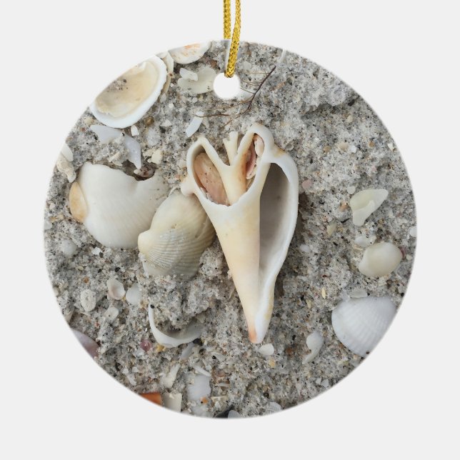 Shell Heart Spiral on Beach ornament personalized (Front)
