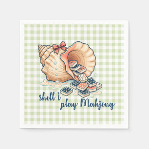 Shell I Play Mahjong Coastal Gingham Napkins