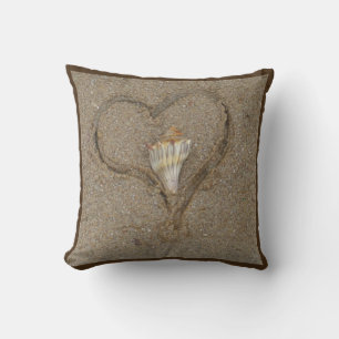 Shell in Heart on beach custom wedding pillow