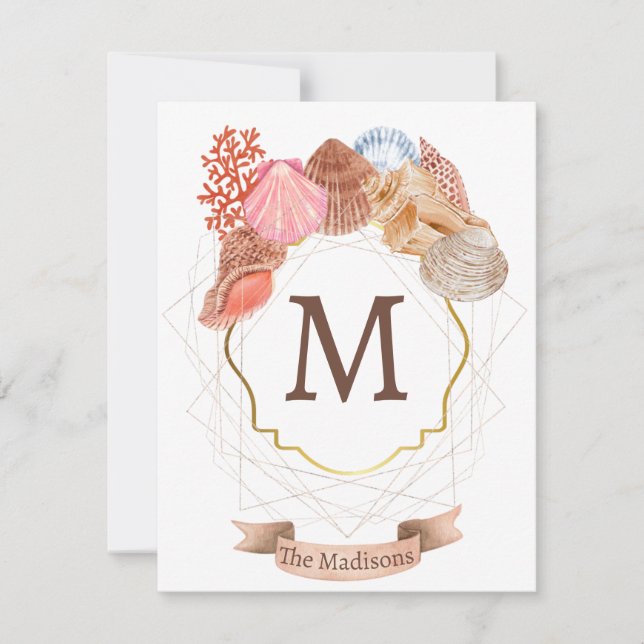 Shell Monogram Crest Note Card (Front)