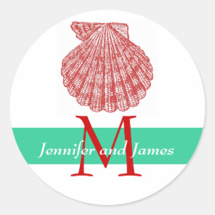 Shell Monogram Names Wedding Stickers Red Green