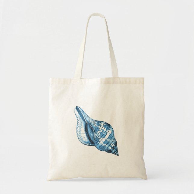 Shell nautical coastal ocean beach blue gifts tote bag (Front)