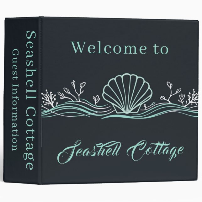 Shell on Dark Green Vacation Rental 3 Ring Binder (Front/Spine)