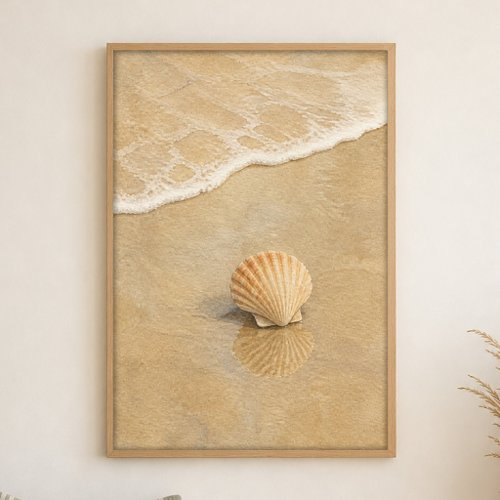 Shell on Wet Sand Watercolour Coastal Art Poster