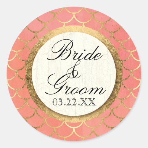 Shell Pattern Art Deco Gold Leaf Formal Wedding Classic Round Sticker