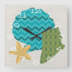 Shell Patterns II Square Wall Clock