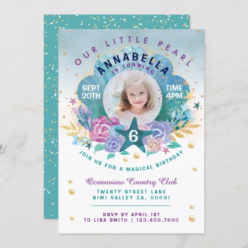 Shell Peal Under The Sea Photo Birthday Invitation