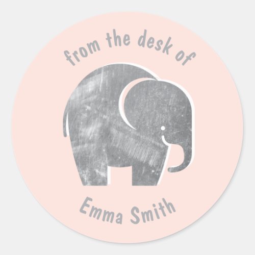 Shell Pink Elephant Kids Personalized Classic Round Sticker