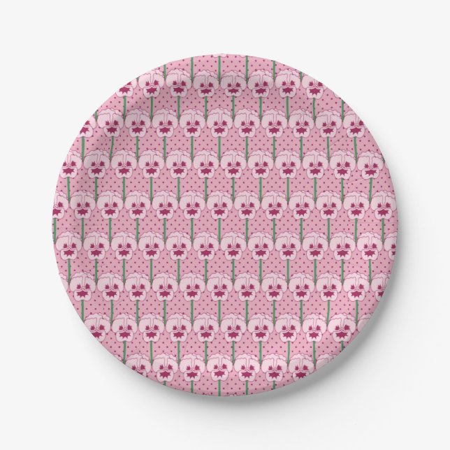 Shell pink pansies - retro wallpaper pattern paper plates (Front)