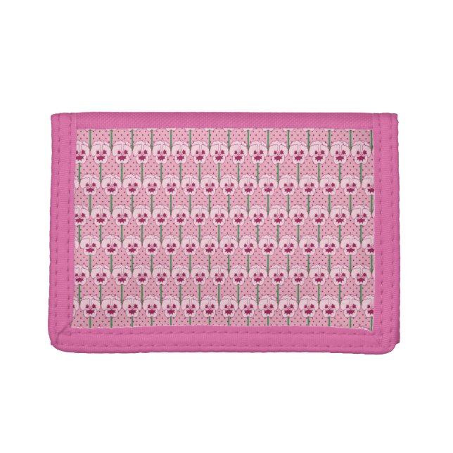 Shell pink pansies - retro wallpaper pattern tri-fold wallet (Front)