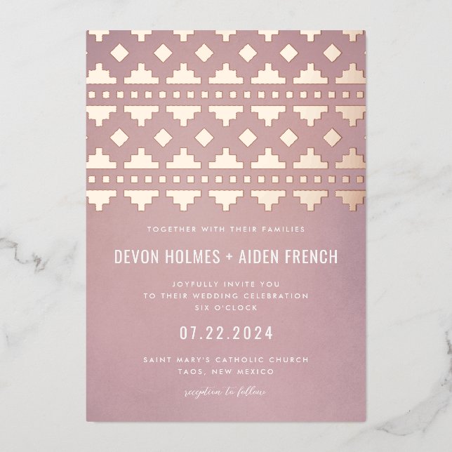 Shell Pink Southwest Gleam Wedding Rose Gold Foil Invitation (Front)