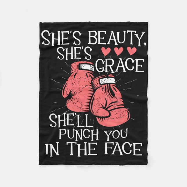 She'll Punch You In The Face - Kickboxer Kickboxin Fleece Blanket (Front)