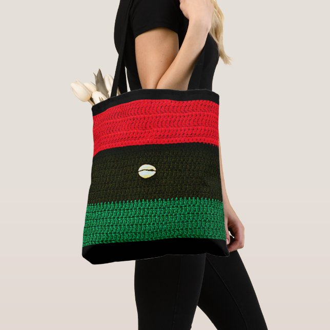 Shell Red Black Green Flag Artisan Crochet Print Tote Bag (Close Up)