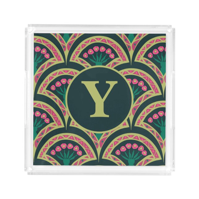 shell shaped green pattern acrylic tray (Front)