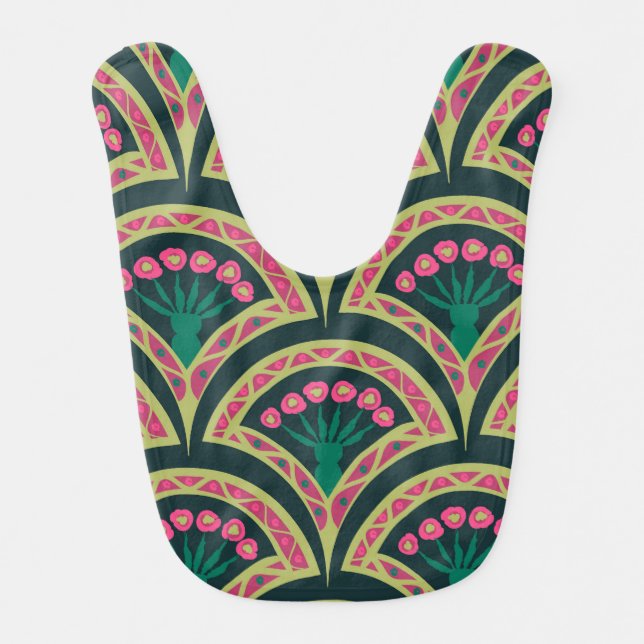 shell shaped green pattern baby bib (Front)