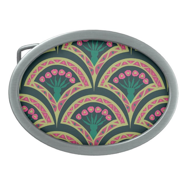 shell shaped green pattern belt buckle (Front)