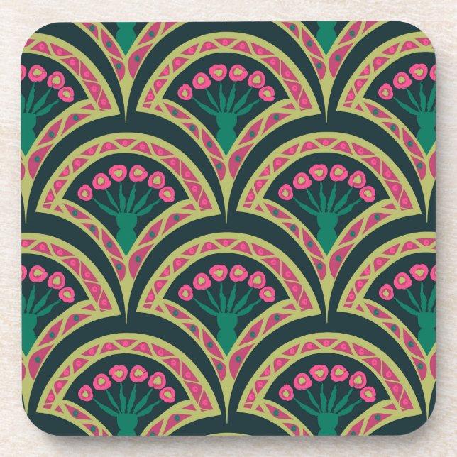 shell shaped green pattern beverage coaster (Front)