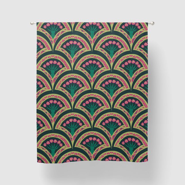 shell shaped green pattern blackout curtains (Front)
