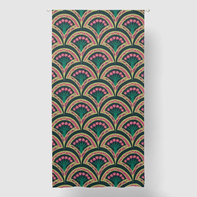 shell shaped green pattern blackout curtains (Front)