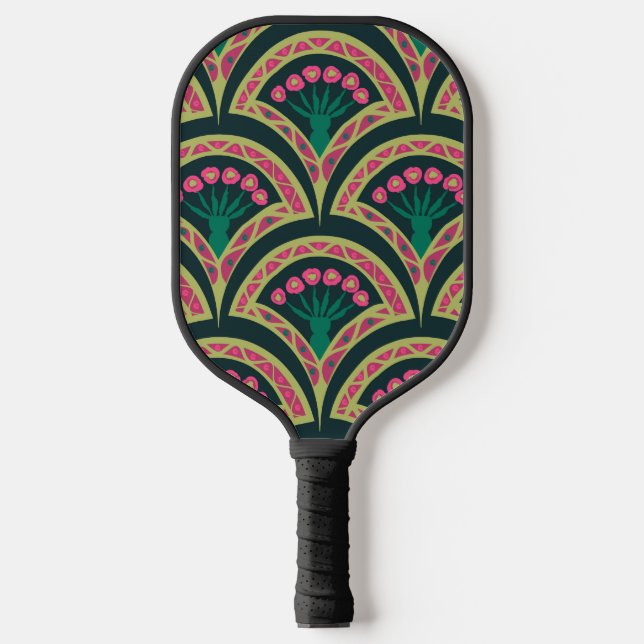 shell shaped green pattern carbon fiber pickleball paddle  (Front)