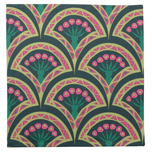 shell shaped green pattern cloth napkin (Front)