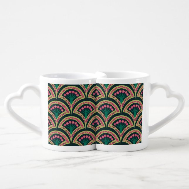 shell shaped green pattern coffee mug set (Front Nesting)