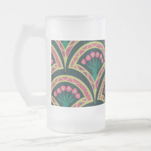shell shaped green pattern frosted glass beer mug