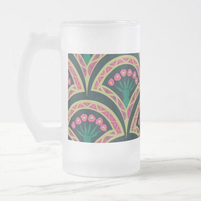 shell shaped green pattern frosted glass beer mug (Left)