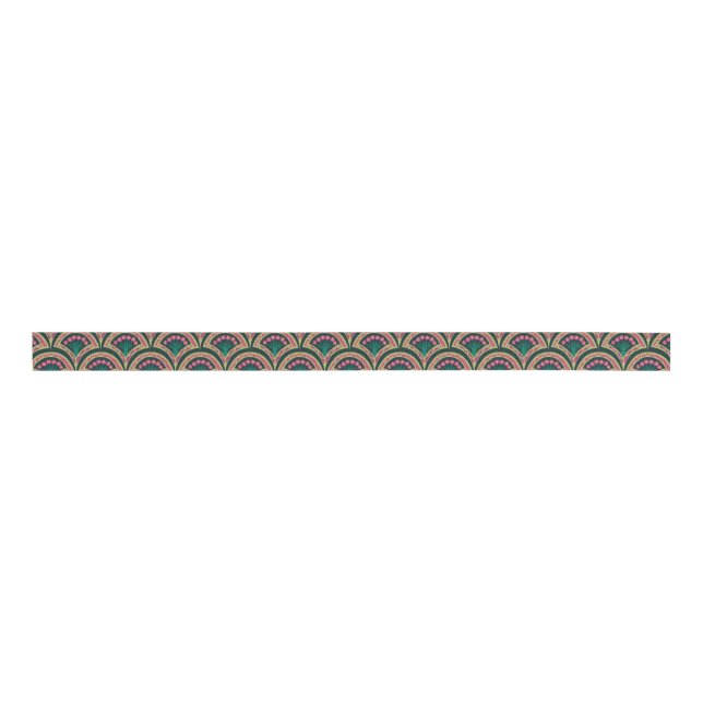 shell shaped green pattern grosgrain ribbon (Front)