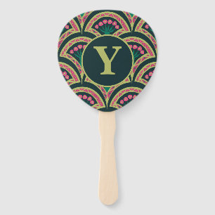 shell shaped green pattern hand fan