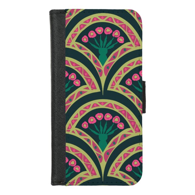 shell shaped green pattern iPhone wallet case (Front)