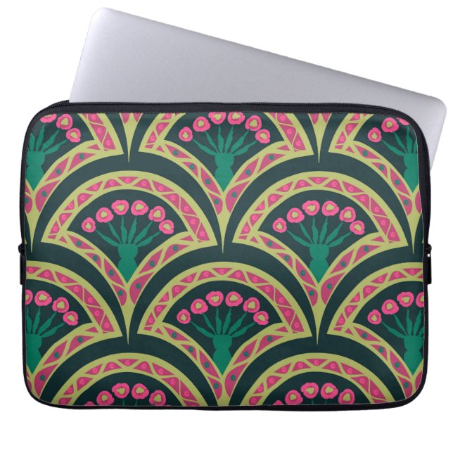 shell shaped green pattern laptop sleeve (Front)