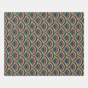 shell shaped green pattern outdoor rug