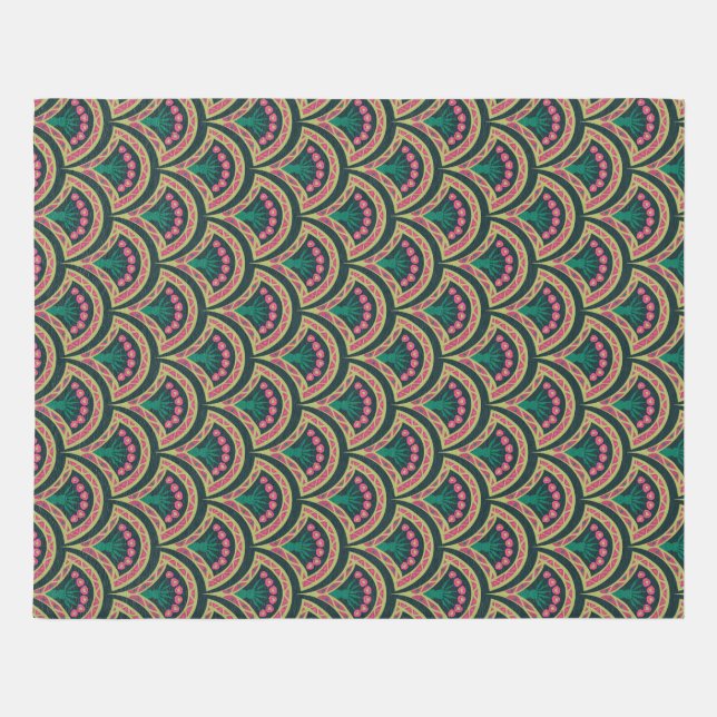 shell shaped green pattern outdoor rug (Front)