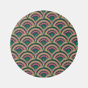 shell shaped green pattern outdoor rug