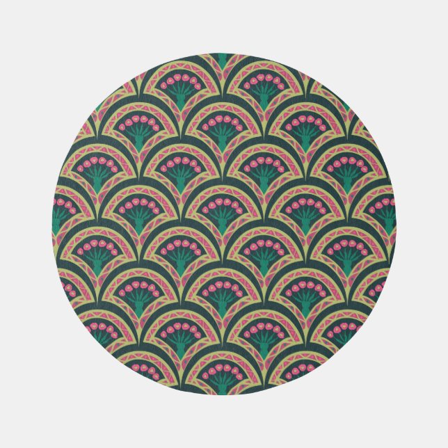 shell shaped green pattern outdoor rug (Front)