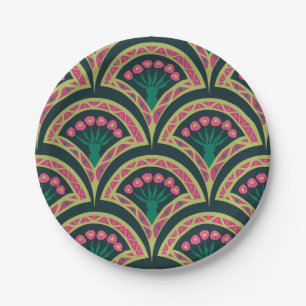 shell shaped green pattern paper plates
